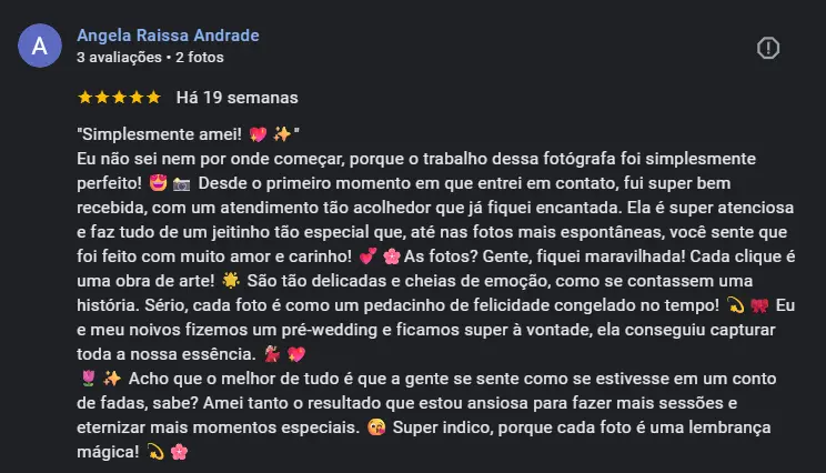 Mensagem manuscrita de cliente agradecendo pelo ensaio de casal feito por Fernanda Santos Photo.
